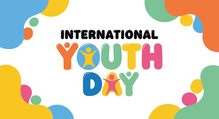 Aufkleber - International youth day text with colorful shapes on a white background