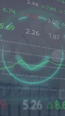 Poster - Animation of power button over trading board, graphs, caucasian man working on laptop
