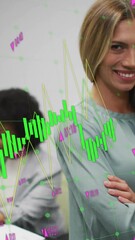Poster - Animation of financial data processing over diverse businesspeople in office