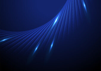 Poster - Dark blue minimal laser lines abstract glowing futuristic tech background. Vector digital art rays design