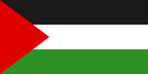 Poster - Flag of Palestine with red triangle and horizontal black, white, and green stripes. Vector design