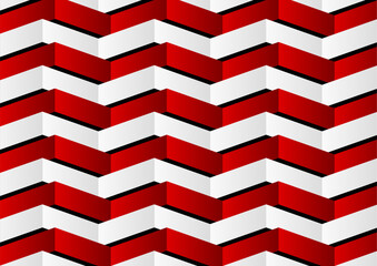 Poster - Red and white curved zig zag stripes abstract geometric minimal background with a bold isometric 3D effect. Vector design