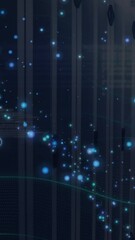 Poster - Animation of digital data processing and circuit board over computer servers