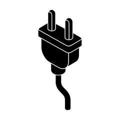 Fototapete - Black electrical plug vector illustration power connection cable outlet appliance current socket design. Power plug Isometric view Silhouette.