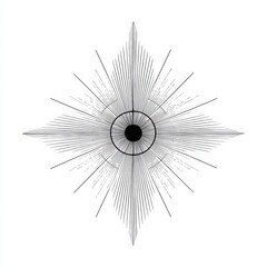 Fototapete - Geometric rays emanate design centered on void, on white. Abstract vector graphic