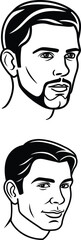 Aufkleber - Cartoon silhouette vector portraits of a man and young man in artistic illustration style