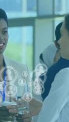 Poster - Animation of people icons over diverse business people in office
