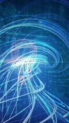 Poster - Animation of light trails over data processing and light bulb on black background