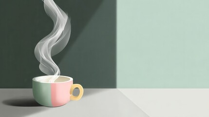 Poster - Steaming cup of coffee or tea on a minimalist backdrop.