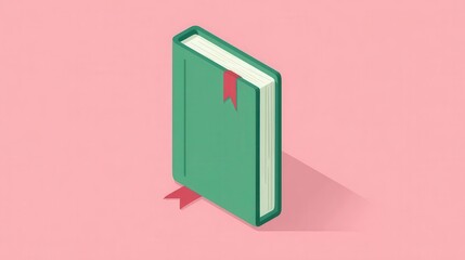 Poster - An illustrated, light-green book with a red bookmark.