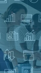 Poster - Business icons and data analytics animation over diverse professionals collaborating in office
