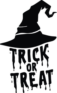 Halloween trick or treat typography witch hat design