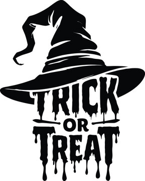 Halloween trick or treat typography witch hat design
