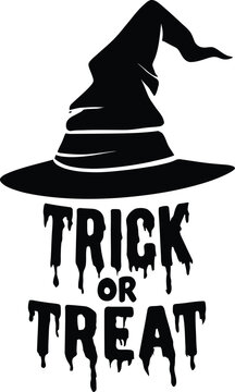 Halloween trick or treat typography witch hat design