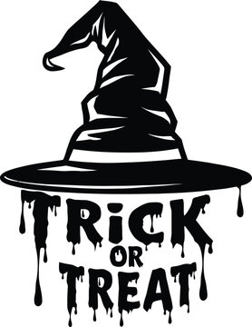 Halloween trick or treat typography witch hat design