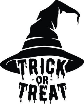 Halloween trick or treat typography witch hat design