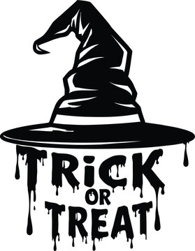 Halloween trick or treat typography witch hat design