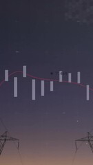 Poster - Power lines silhouetted against sky with financial graph overlay animation