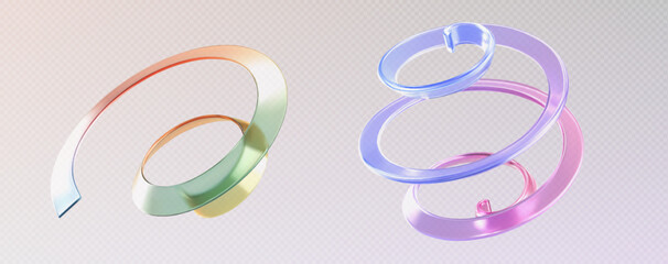 Poster - spiral glass ribbons floating - rainbow strip with gradient colors, twisted transparent coils. moder