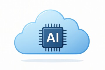 Fototapete - AI Cloud Innovation: A cutting-edge design showing cloud computing, symbolized by a stylized cloud, in synergy with an AI chip, representing technological advancements in artificial intelligence.