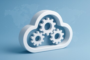Fototapete - Cloud Computing and Gear Integration: A 3D rendering showcasing a cloud icon interlinked with gear mechanisms, symbolizing technological innovation.