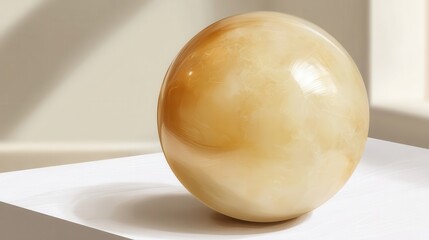 Poster - a smooth, light beige sphere rests on a white surface.