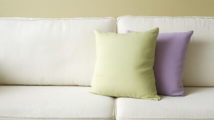Poster - two brightly colored cushions on a white couch.