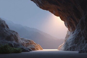 Poster - volcanic cavern with glowing lava cracks and dark rocks