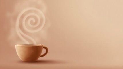 Poster - Warm drink in a terracotta mug with swirling steam.