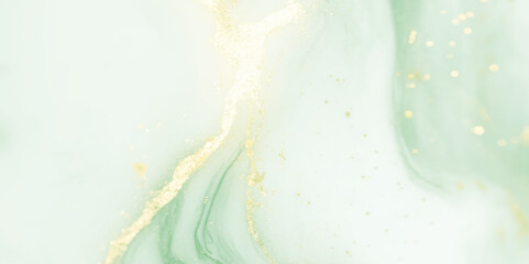 Poster - Abstract soft green, white and gold emerald soft marble pattern, featuring smooth flowing waves and serene color palette, creating a luxurious and sophisticated backdrop for various design.