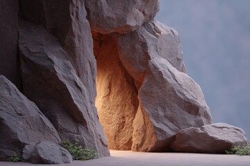 Poster - volcanic cavern with glowing lava cracks and dark rocks
