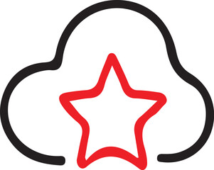 Aufkleber - A cloud outline with a red star shape inside graphic illustration
