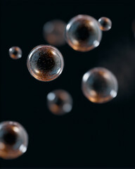 Aufkleber - Macro view of water bubbles floating in dark background, intricate detail, transparent, abstract, calm mood