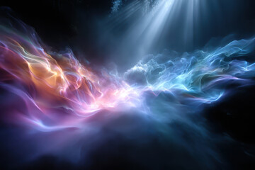 Poster - Colorful waves of light dance in a dark environment, creating a surreal atmosphere at night
