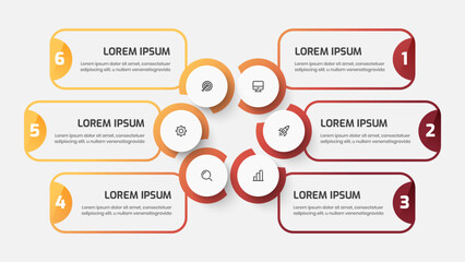 Fototapete - Business Central Circle, Infographic Presentation with Gradient Color, Circle Label, 6 Numbers and Icon