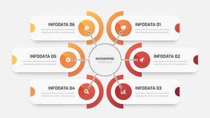 Fototapete - Business Central Circle, Infographic Presentation with Gradient Color, Circle Label, 6 Numbers and Icon