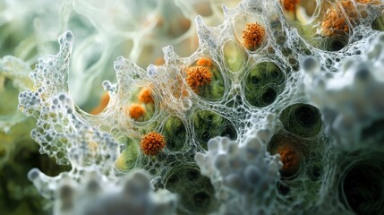Poster - Microscopic view of intricate, organic structure with vibrant colors and textures.