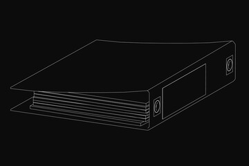 Fototapete - A black and white line drawing of a book stands out against a black background, outlined in crisp white for high contrast. The minimalist design resembles an office folder, ideal for educational