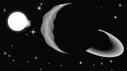 Wall Mural - Stars and exoplanet in outer space. Futuristic landscape, with lines . Night landscape with starry sky .Vector illustration
