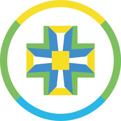 Leinwandbilder - Geometric flower design with a circle border in yellow green and blue colors