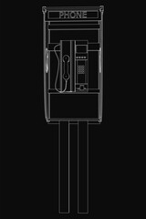Poster - A black and white drawing of a vintage pay phone on a dark background, showcasing its iconic design with detailed handset, coin slot, and rotary dial. The street telephone stands out sharply against.