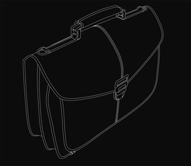 Fototapete - A black and white line drawing of a briefcase on a black background, outlined in crisp white for a clean and minimalist look. The simple yet elegant design highlights the suitcase's shape