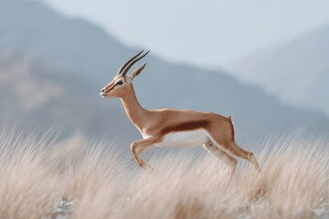 Poster - close-up of gazelle mid-sprint in savannah motion blur around legs