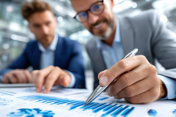 Poster - Business colleagues analyzing data trends in modern office setting during daytime