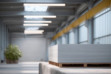Poster - painted test panels hung for inspection under daylight tubes