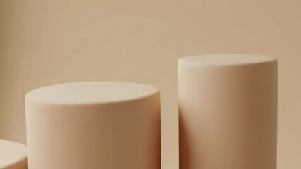 Poster - A collection of beige cylindrical podiums creates a minimalist stage for product display and presentation