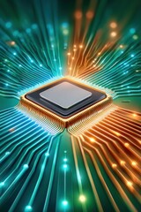 Poster - Futuristic circuit board with glowing data paths and a central microchip