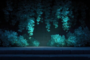Poster - cartoon jungle temple background with crumbling vines and open stone platform