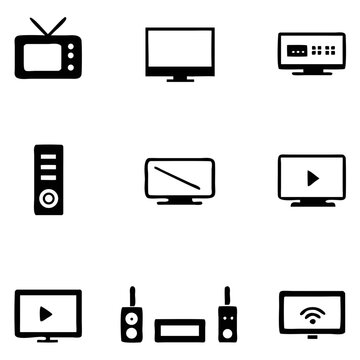 Vector tv icon set on white background, Isolated silhouettes television in flat style.