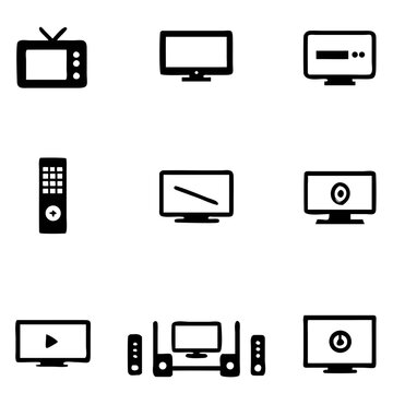 Vector tv icon set on white background, Isolated silhouettes television in flat style.